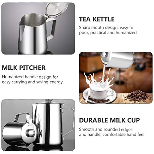 Hemoton Jarra de Espuma de Café Taza de Medición de Acero Inoxidable con Asa Y Escala Balanza de Medición Jarra con Tapa… - Imagen 4