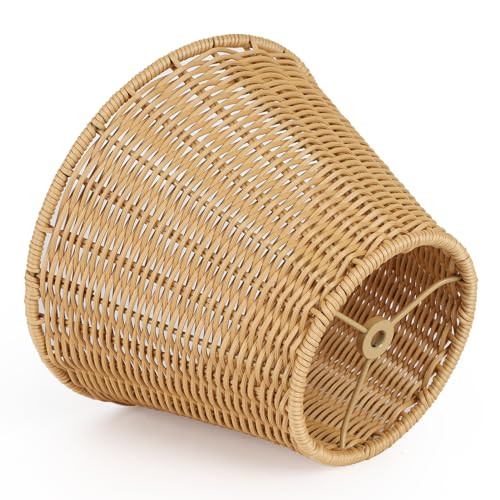 Lamsu 231002A1 Small Lamp Shade Replacement, Boho Lamp Shades For Table Lamps, Hand Woven Washable Pp Rattan Lampshades cover
