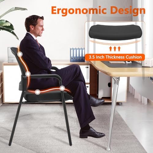 Image of CLATINA Stacking Chairs, Stackable Waiting Room Chair No Wheels with Armrest and Lumber Support, Ergonomic Mesh Office Arm Chair Reception Guest Chairs for Home Conference Lobby Church School, Black