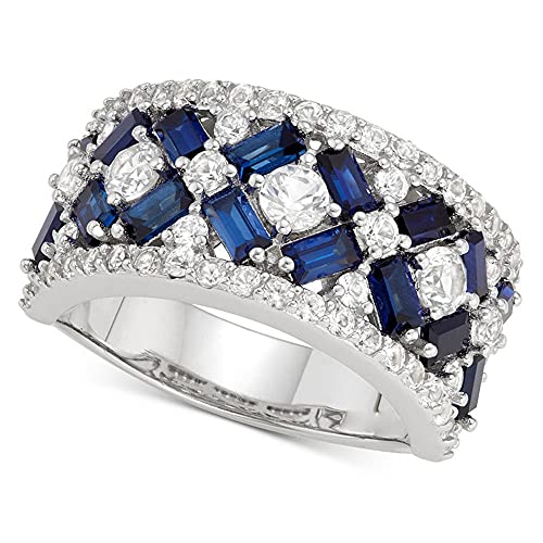 Luxury Ladies Topaz Sapphire Ring 925 Sterling Silver Wedding Ring Band Baguette and Round CZ Eternity Band Cz Fine Jewelry Party Ring for Women Gifts for Her HM072 (6)