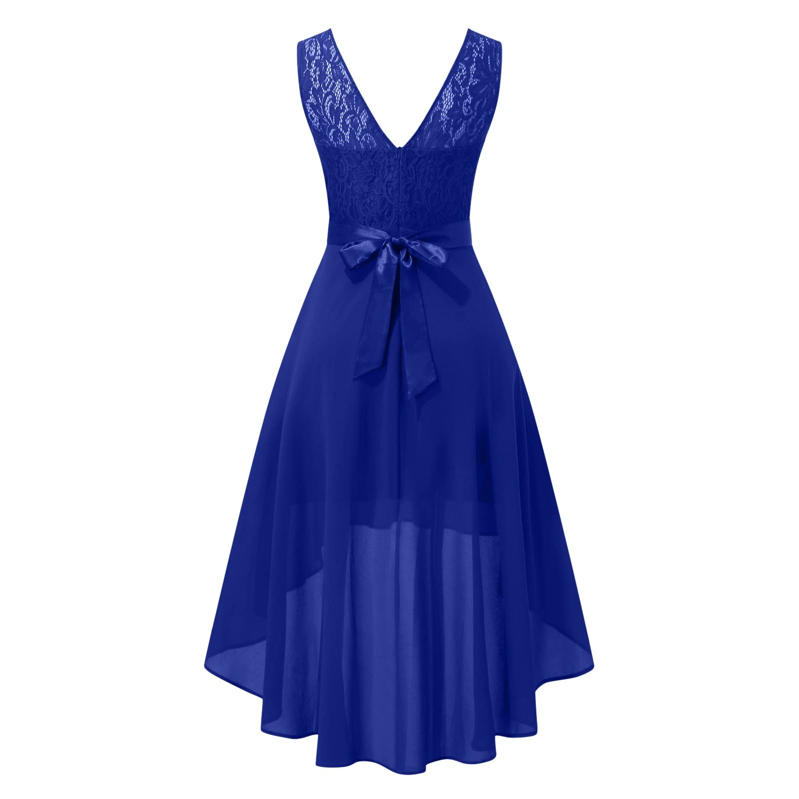 Robe Femme élégante Quotidien, Robe en Dentelle pour Femme avec Ceinture à nœud, Robe élégante de Longueur asymétrique, Robe sans Manches en Mousseline, Robe de Demoiselle d'honneur pour Cocktail