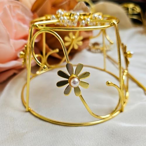 Image of Hair Bun Cage Accessory for Women | Handcrafted Brass Juda Cover with Stick | Anti-Tarnish Traditional Hair Accessory for Wedding & Festive (Baroque Pearl Hair Bun (Golden))