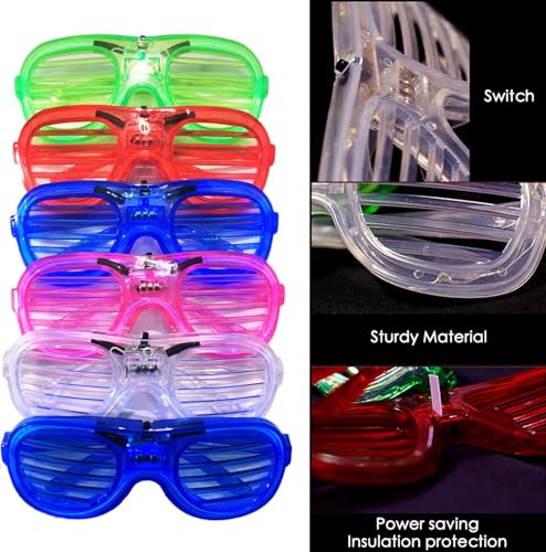 Image of Crackles 6 pcs Light Up Slotted Rock Star Sunglasses Light Glow in under UV Light Glasses Transparent Goggles, Party Eyeglass, Party Goggles for Kids Party, Birthday Return Gifts- Multi Color