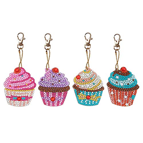 Sikiwind, portachiavi fai da te, a forma di cupcake, con diamanti, decorazione speciale per pittura a diamante, per bambini e adulti principianti