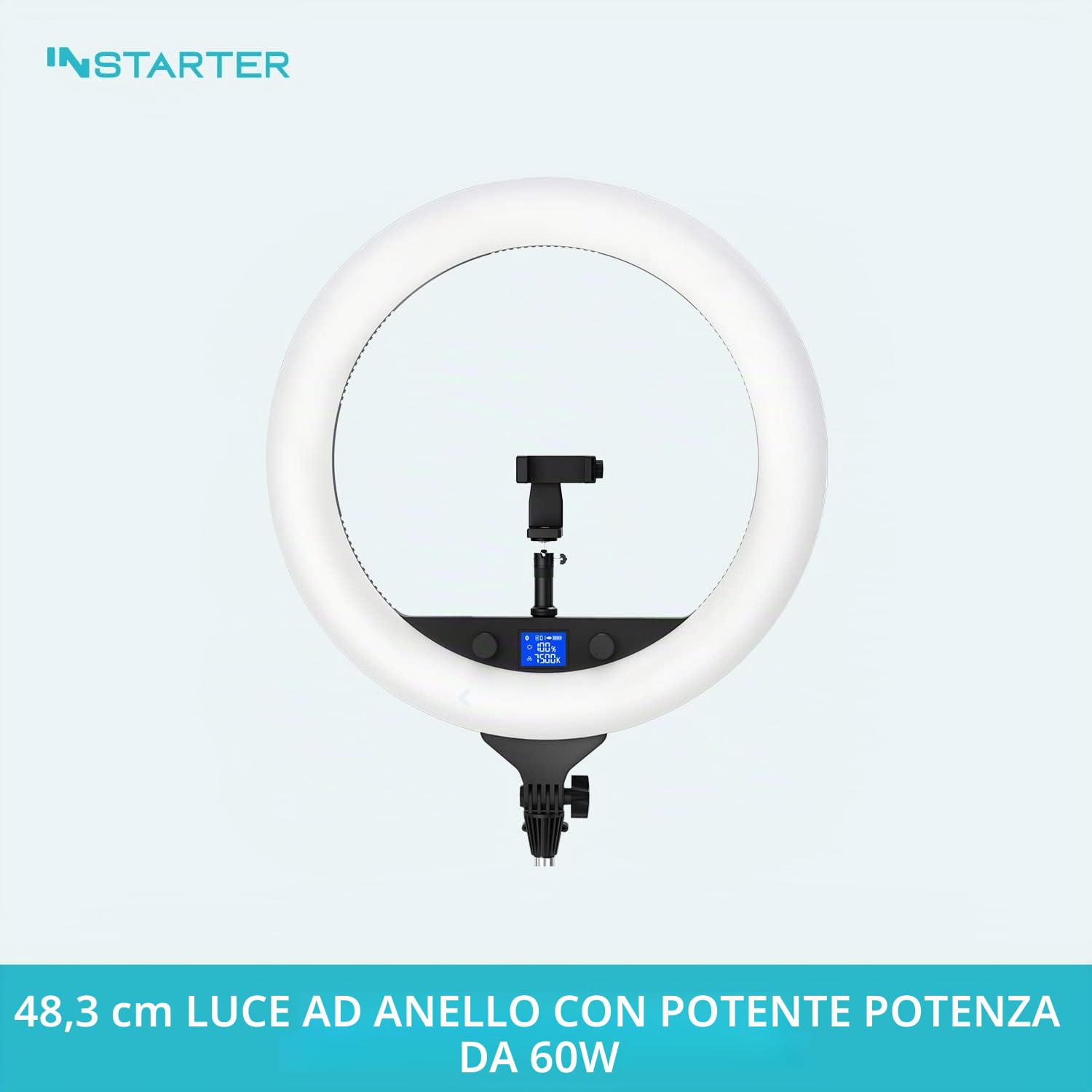 Ring light a LED con treppiedi, Luce ad anello orientabile a 180°, Lampada per video da 60 W bicolore, illuminazione regolabile