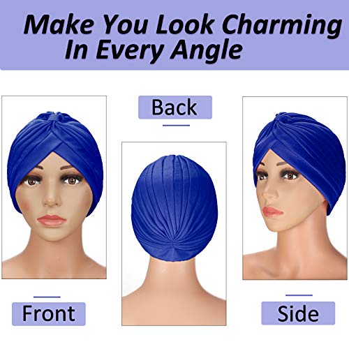 10 Pieces Stretch Caps for Women Polyester Turbans Head Bennie Cover India's Hat Twisted Headwrap Assorted Colors(Dark Colors) - Thumbnail 4