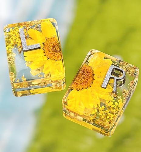Image of Plifal Xray Markers with Lead Initials Flower - X-ray Markers Yellow Dried Floral Glitter in Resin Radiology Include Reusable Adhesive Tapes to Nurse Radiologist Badge Reel Buddy, Easy to Identify