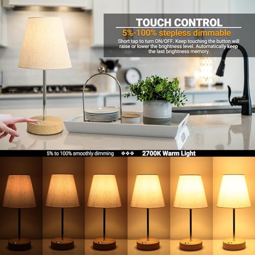 Rechargeable Lamp, HSLighting 12'' Cordless Table lamp Touch Battery Operated for Living Room Fabric Shade Wireless Lamp with Brightness Stepless Dimmable for Bedside Dining Room Kitchen Patio 3000mAh - Image 6