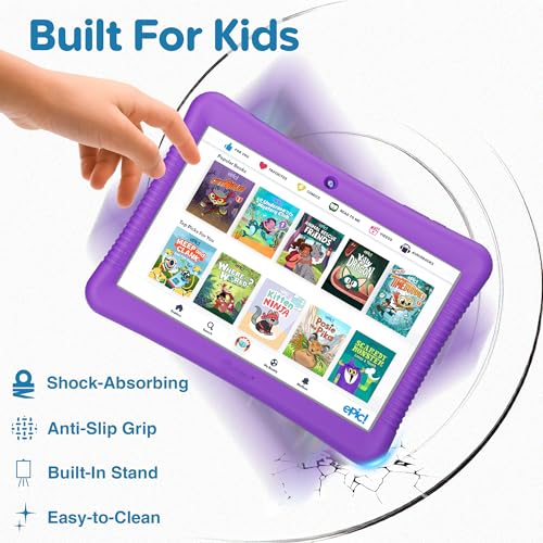 Image of Contixo 10 inch Android Kids Tablet Bundle - 32GB, Epic! & Lingokids Educational Apps, Parental Controls, Kid-Proof Case w /Kickstand & Stylus, Headphones & Sleeve Bag - Purple