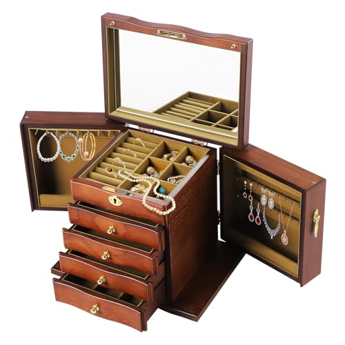 Boîte à bijoux pour filles en bois cadeau de Noël idéal grand organisateur 5 niveaux