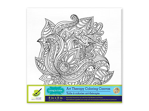 Living in Color Art Therapy Stretch Artist Canvas Primed, 8in x 8in, Color your own beautiful design on Canvas, Floral Mandala