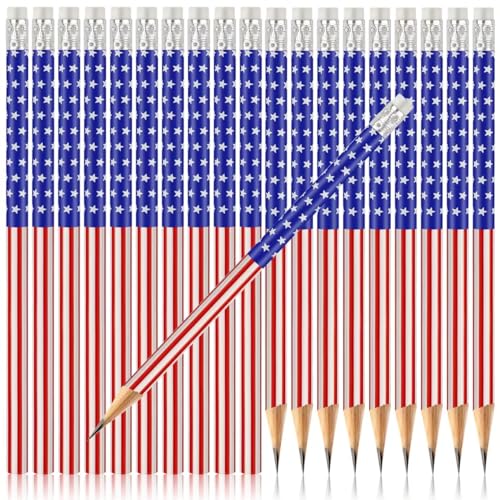 300 lápices de madera con bandera americana y borradores miniatura 1