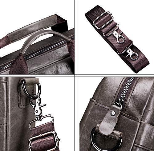 Mens Business Briefcase Handbag Leather Simple Fashion Shoulder Crossbody Bag (Iron Gray)4