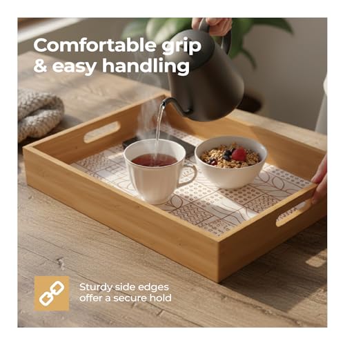 Image of Lifelong Set of 2 Premium Handcrafted Wooden Tray for Serving(16x10,14x8 inch) Tray Set for Decoration | Kitchen & Dining Tray | Premium MDF | Large, Medium, Small Multipurpose Tray | Enamel Coated