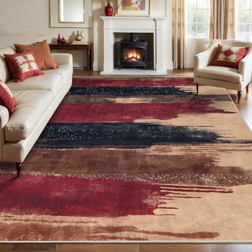 Ciicool Modern Abstract Red Black Rug for Living Room,