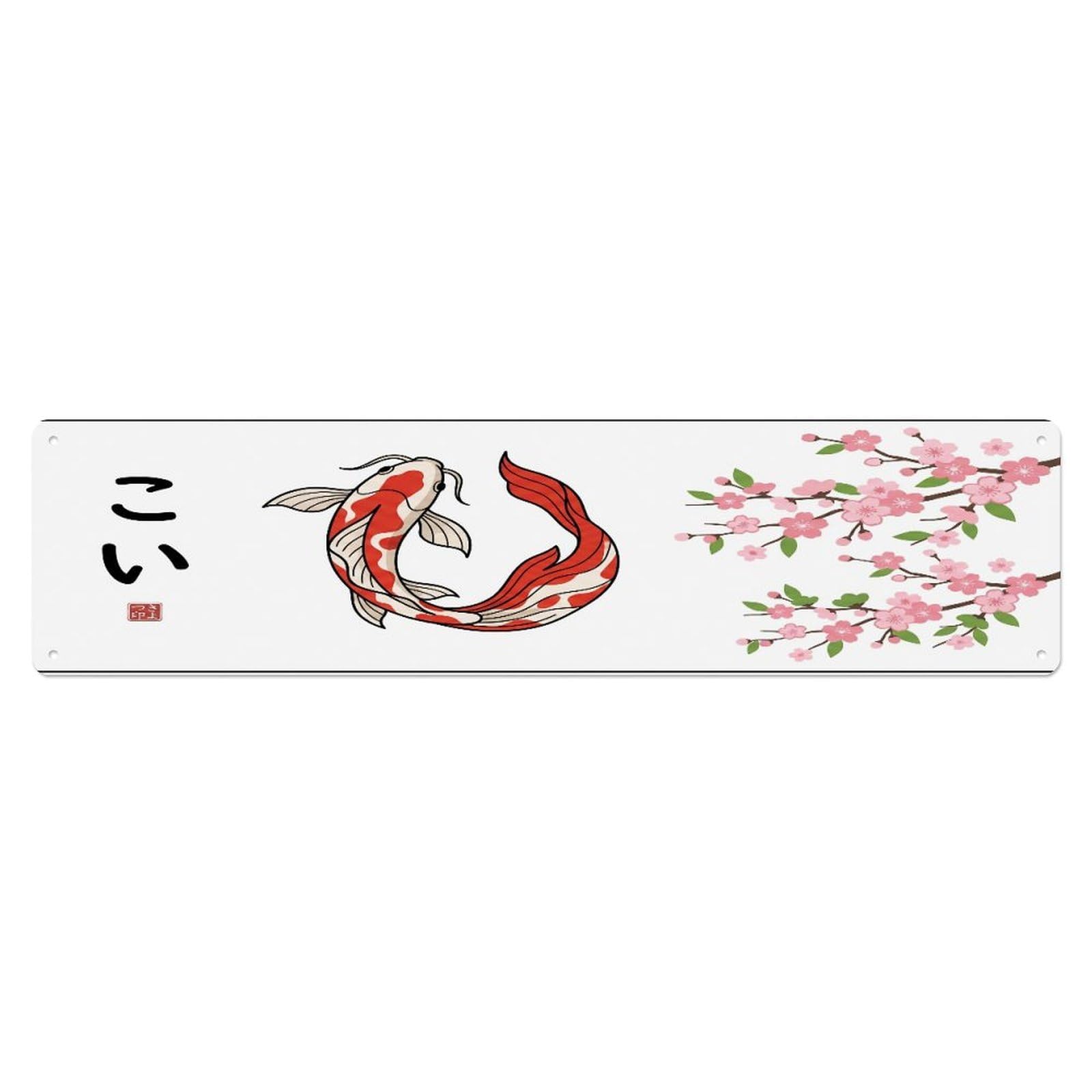 Fqcyn Style Metal Tin Sign Vintage Koi Fish Japanese Crimson