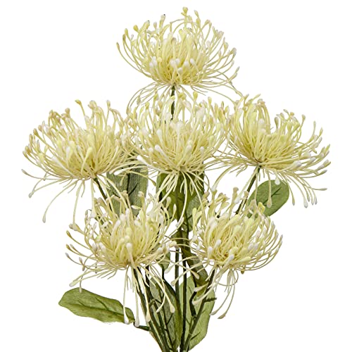 Oairse 4'' Large Artificial Chrysanthemum Flower 6 Flower Head with 84cm Long Stem White Fake Flowers Faux Spider Mums Flowers for Autumn Decor Wedding Flora Arrangement Bridal Bouquet