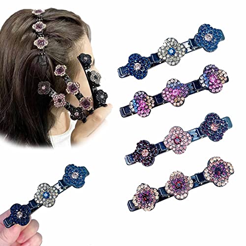 4/8PCS Satin Fabric Hair Bands, Four-Leaf Clover Chopped Hairpin Duckbill Clip, Hair Clip Duckbill Rhinestones Clip Sparkly Headdresses for Women Decorative Hair Clip Fancy Flower Barrette (4pcs)