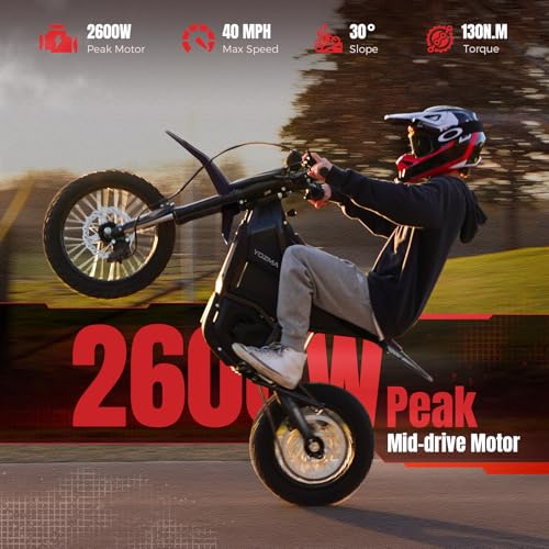 Image of Yozma IN10 Electric Dirt Bike, 3000W Peak Mid- Drive Motor, 40 Mph Max Speed Ebike, 48V 23.4AH Bttery with 45 Miles Max Range, 14'' /12'' Off-Road Tires, Hydraulic Brakes & Dual Shock Absorption