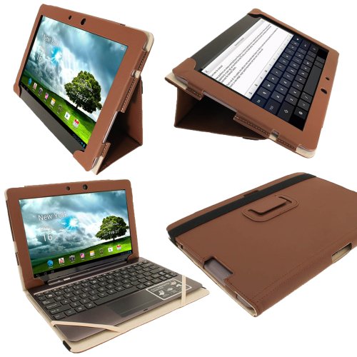 iGadgitz Brown 'Portfolio' PU Leather Case Cover for Asus Transformer Pad & Keyboard Dock TF700 TF700T TF700KL Infinity 10.1