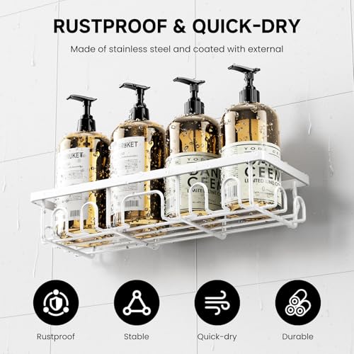 Image of Shower Caddy, 5 Pack Shower Shelves for Inside Bathroom, Rustproof Adhesive Bathroom Organizer with Soap Holder, No Drilling Washroom Organizers and Storage for Bathtub Room /Kitchen /Home, White