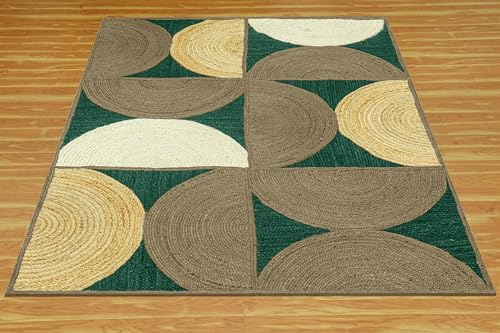 Tapis de couloir tressé à la main en jute multicolore vert unique - 5