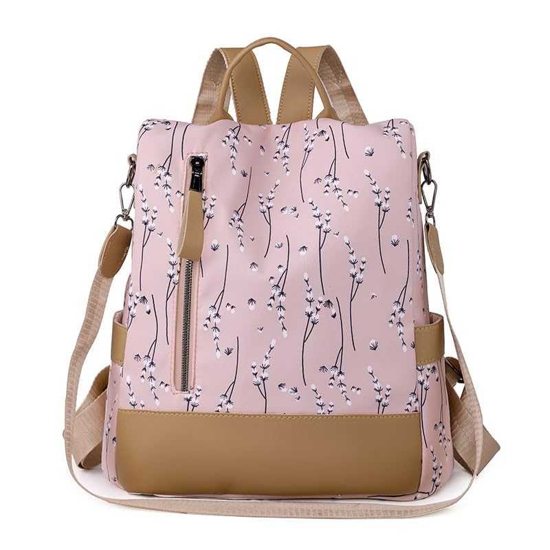 Mochila feminina, leve, estampa floral, tecido Oxford, antirroubo, bolsa tiracolo conversível de 2 formas, Marrom, Large, marrom