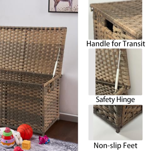 Image of Wicker Storage Trunk, 30 x 17 x 18 inches, 160L(42.3 Gallon), Handwoven Wicker Chest with Stay-Open Lid, Metal Frame, Easy to Assemble, Supports 200 lbs, Retro Brown