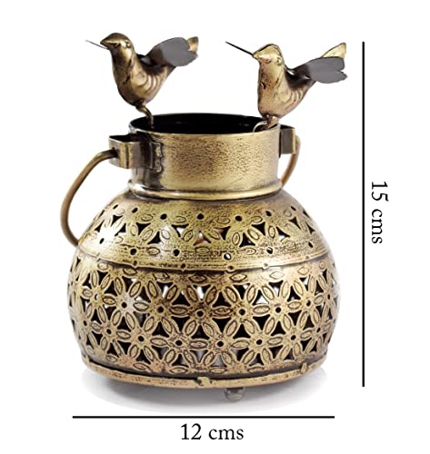 Image of Tealight Candle Holder - Home Decor Items for Living Room, Size : 12 X 15 cms (Mini Pot Bird)., Iron