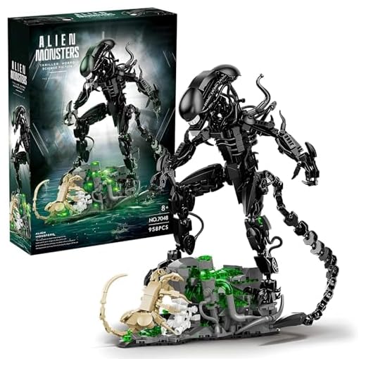 Xénomorp Ensemble de Blocs de Construction, Ensembles de Construction de Figurines D'action pour Adultes avec Base de Support et Facehugger, Cadeaux D'horreur de Monstres Extraterrestres - 958 Pcs