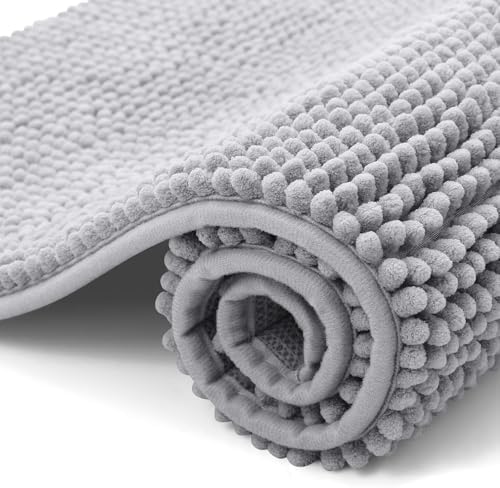 Homaxy Chenille Badezimmerteppich Badteppich Badematte rutschfest 40x120cm | Hellgrau, saugfähiger Badvorleger, maschinenwaschbar Duschvorleger, langlebig Badematten & Badteppiche,