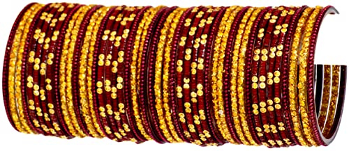 JD'Z COLLECTION Indian Glass Bangles Set Wedding Costume Matching Jewelry Bangles Set,Bollywood Glass Bangles Set of 46 Bangles,Indian Bangles For Women Girls (Mehrun-2, 2.6)