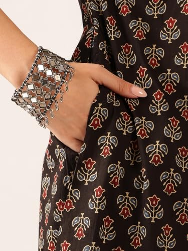Image of Vbuyz Women's Floral Print A-Line Cotton Stitched Kurta