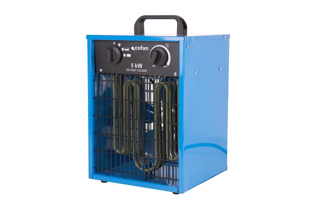 Cofan Grzejnik przemysłowy 5000 W | 3 poziomy mocy | Regulowany termostat | Funkcja wentylatora | Gniazdo trójfazowe (5 pinów) | Nadaje się do użytku przemysłowego