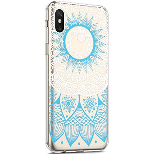 Surakey Compatible with Xiaomi Mi 6X Case Clear Thin Slim Fit with Stylish Silicone Bumper Shockproof Phone Cover Flower Pattern Soft Flexible Protective Case,Blue Pattern