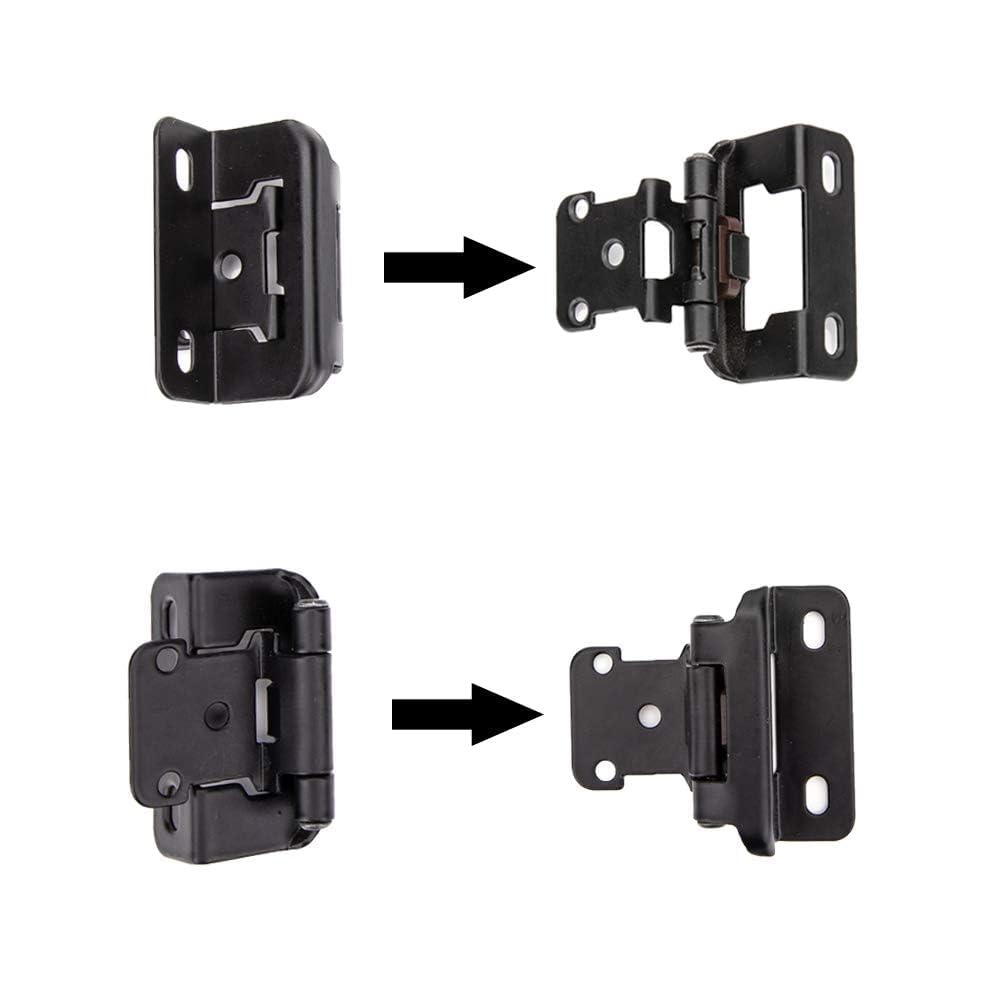 HOME MASTER HARDWARE 50 Packungen (25 Paar) 1,27 cm Overlay Schrankscharniere, selbstschließend, halbteilgewickelt, Küchenschranktürscharnier, schwarze Scharniere für Küchen-/Schranktüren