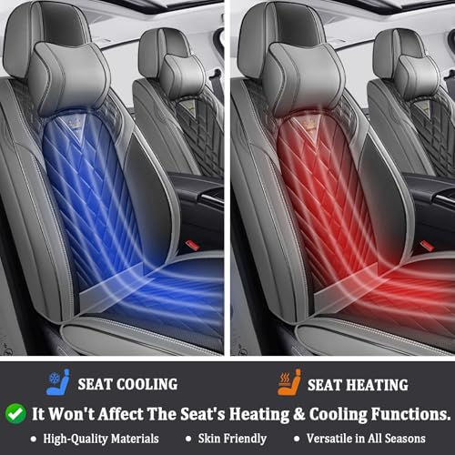 Image of Car Seat Covers Full Set for Kia Telluride 2020-2026, Anti-Slip Full Coverage Car Seat Covers, Waterproof Nappa Leather Car Seat Cover Sets(5 Seats with Headrests /Gray Black)
