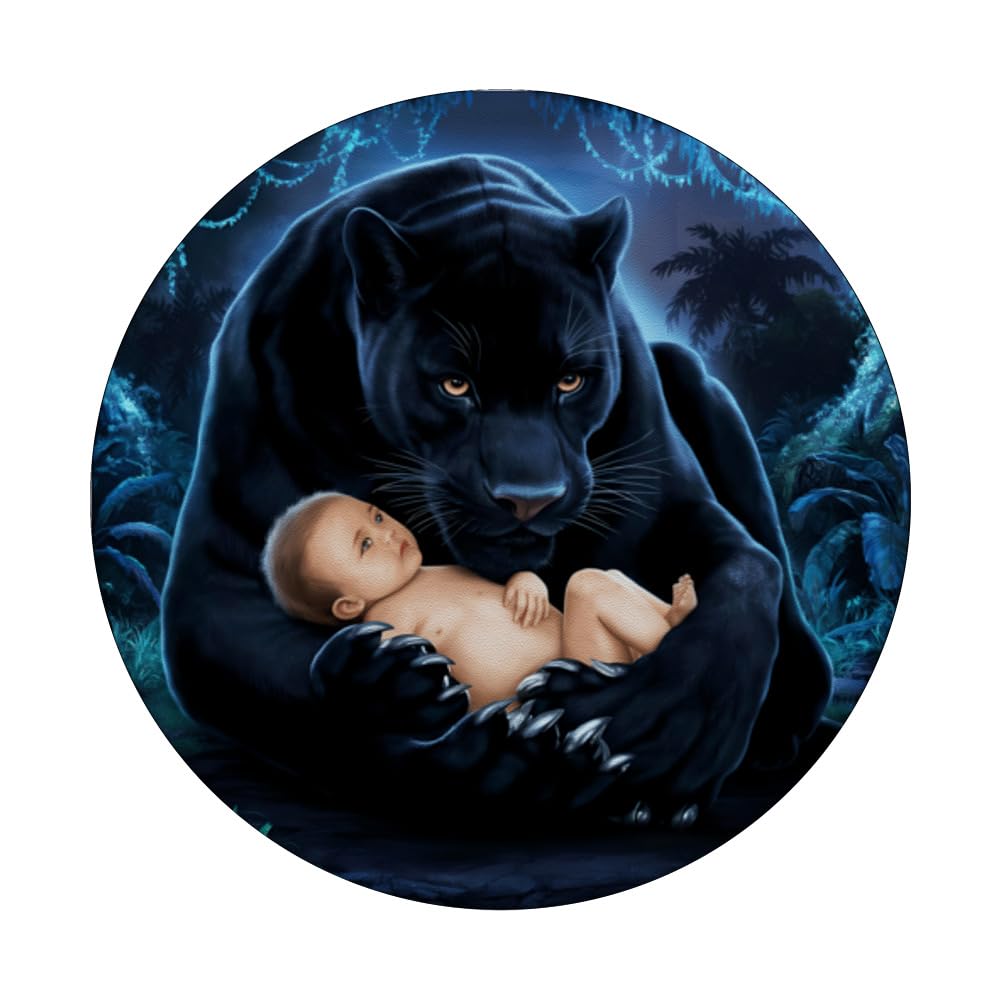 Fantasy Cute Panther Baby Night PopSockets Swappable PopGrip, Black - Image 3