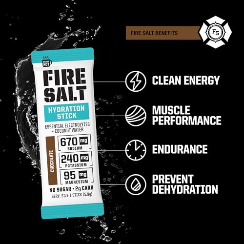 Image of Fire Salt Chocolate Electrolyte Hydration Sticks, Zero Sugar, 32 Count | Electrolytes & Coconut Water, Hydration Drink Mix with Magnesium, Potassium & Sodium, Single Serve On the Go Packs