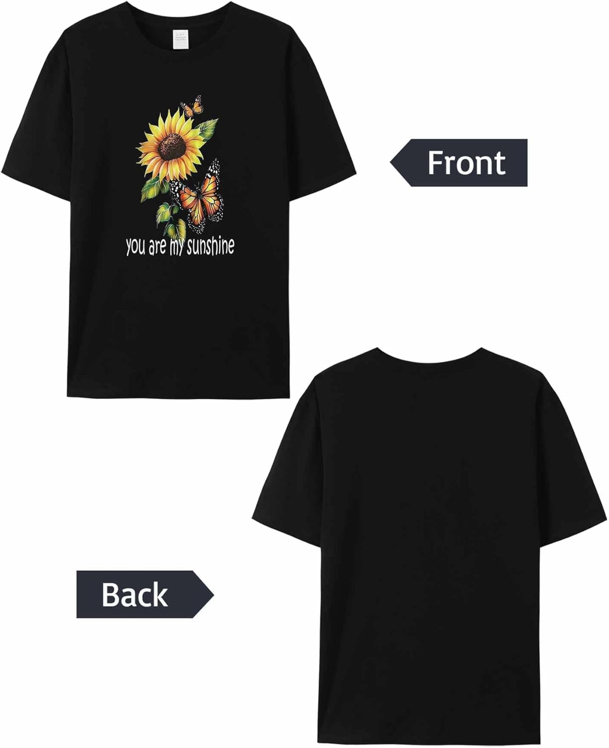 You are My Sunshine T Shirts for Women Graphic Short Sleeve T Shirts Sunflower Butterfly Girly Pattern Cotton Crewneck Casual Summer Tops - Image 6