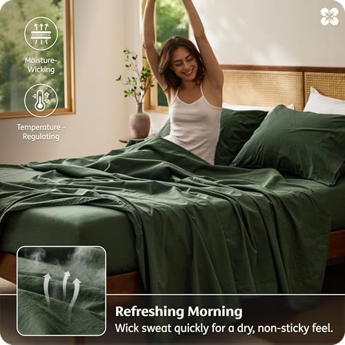 Image of Bedsure PureWoven Linen Sheets Queen Size, Cotton Linen Blend Sheets, 4PCS