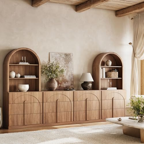 Image of BELLEZE Bijou 126 inch Wall Unit 6-Piece Modular TV Stand - Camel