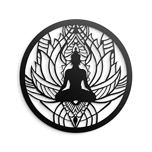 Image of METSY Buddha Metal Wall Art | Buddha Metal Wall Hanging | Wall Decor Items | Diameter 41.5cm | Finely Crafted with Laser Cutting, Powder Coated