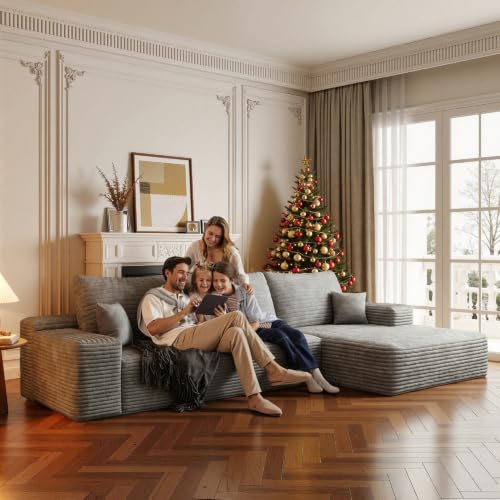 Image of Boneless Couch, Modular Sectional Couches for Living Room, U-Shaped Cloud Couch Sofa with Deep Seat, Fluffy Corduroy Upholstered Corner Sofa