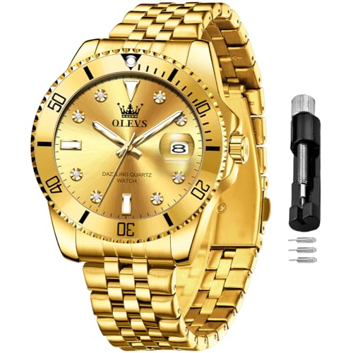 Image of OLEVS Watch for Men Stainless Steel Quartz Business Dress Diamond Large Dial Waterproof Mens Watches with Date Wrist Watch
