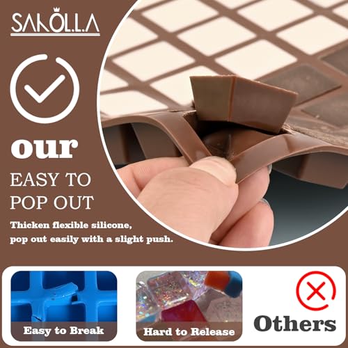 Image of Sakolla 2 Pack Square Chocolate Molds, 72 Cavities Terrace Silicone Molds for Chocolate, Candy, Gummy, Jelly, Ganache, Ice Cubes (Brown)