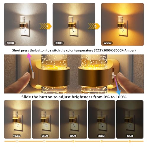 Image of JandCase Night Lights Plug into Wall, Gold Night Light with 3 Colors