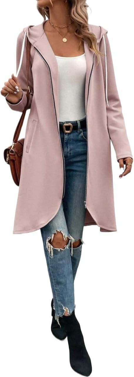 Women's long-sleeved shirt Zip Up Drawstring Hooded Coat In Fall/Winter