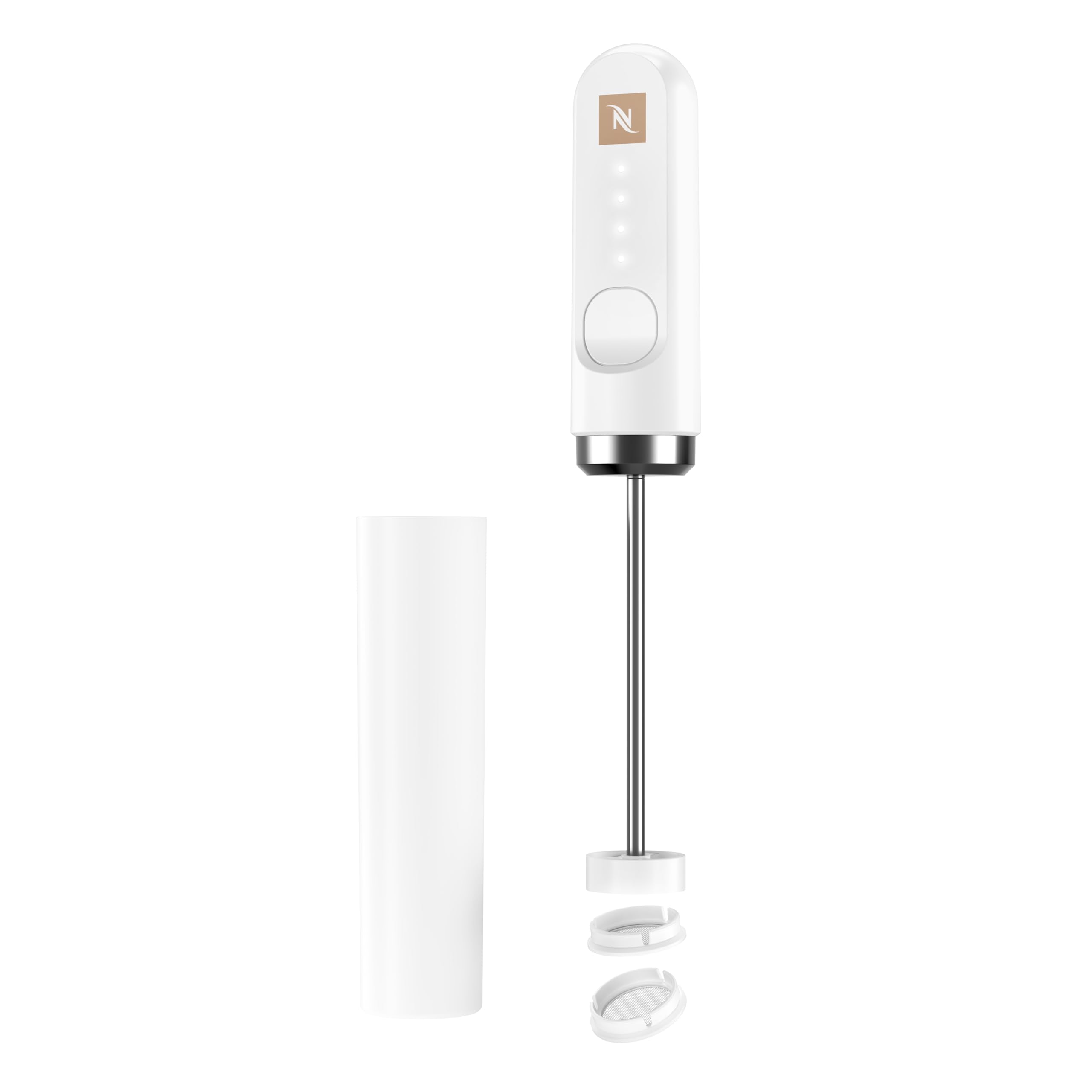 NESPRESSO NanoFoamer Stab-Milchaufschäumer Weiß | Wiederaufladbarer Stabmixer aus Edelstahl, USB‑C Akku & 2 Geschwindigkeitsstufen, für Latte, Cappuccino & Matcha