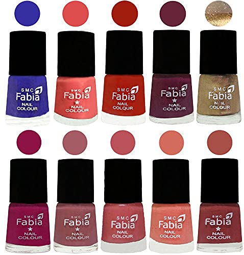 Image of SMC Fabia ALL IN ONE (PACK OF 10), Long Lasting Glossy Nail Polish, 6 ml Each, All Vibrant Colours,01794